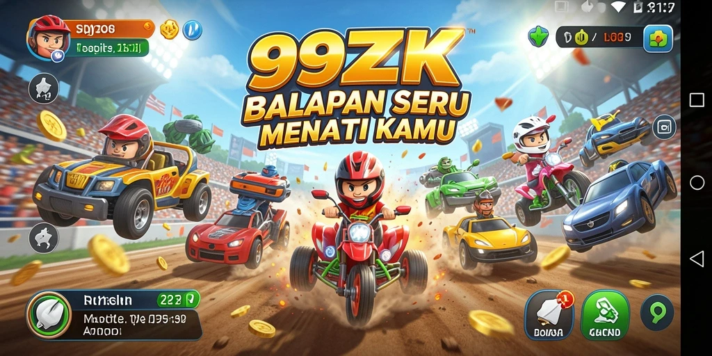 Tampilan gameplay seru dari balapan 99ZK yang mendebarkan.