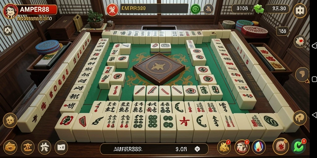 Tampilan gameplay Mahjong yang seru di AMPER88.