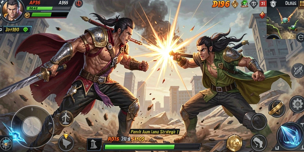 Screenshot gameplay API36 menampilkan pertarungan yang intens dan karakter yang dinamis.
