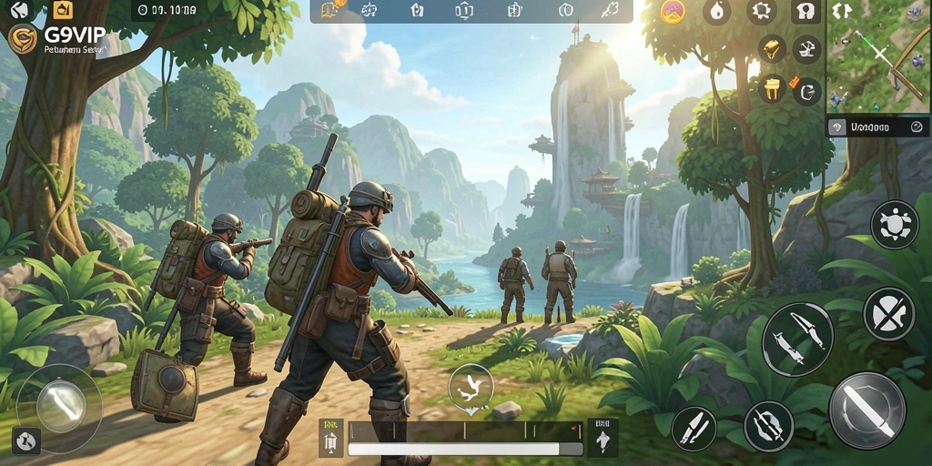 Screenshot gameplay G9VIP yang menunjukkan petualangan di dunia terbuka.