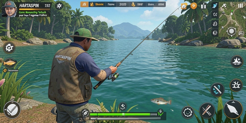 Tampilan gameplay HARTASPIN yang menarik dan penuh aksi memancing.