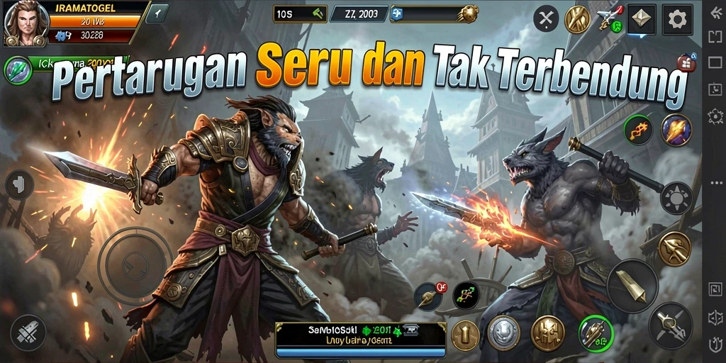 Screenshot dari gameplay <strong>IRAMATOGEL</strong> yang menampilkan aksi pertarungan intens.