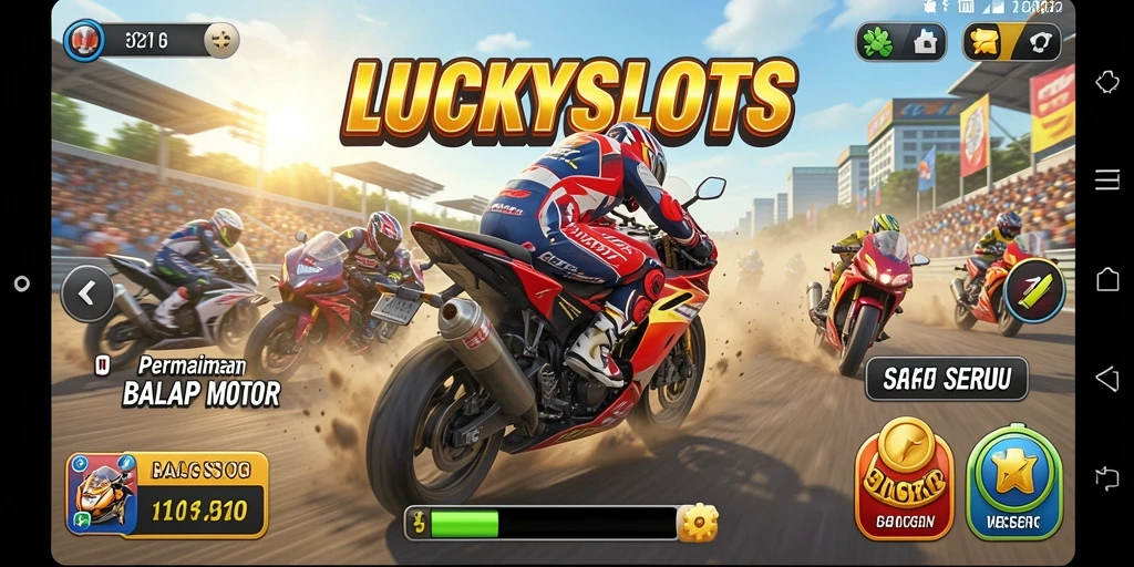 Gameplay menegangkan di lintasan balap motor di LUCKYSLOTS.