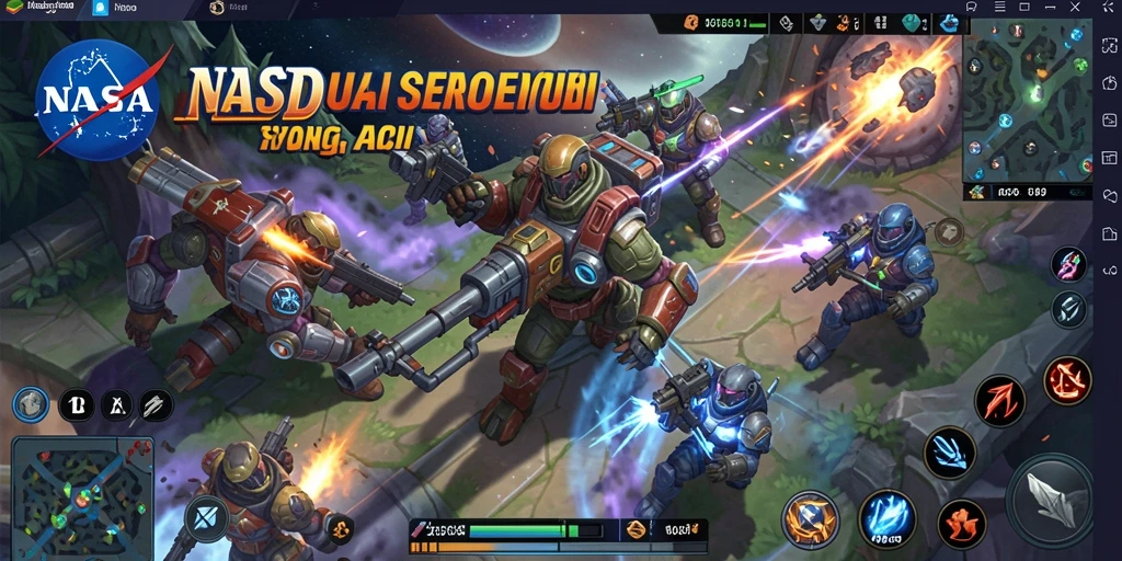 Screenshot gameplay <strong>NASA4D</strong> dengan aksi seru dalam pertempuran MOBA.