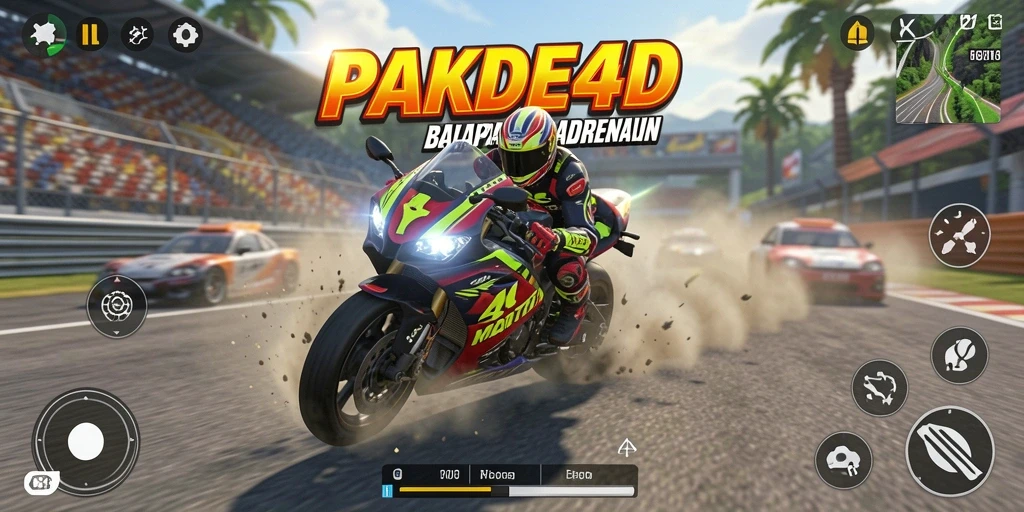 Tampilan seru gameplay PAKDE4D dengan balapan motor.
