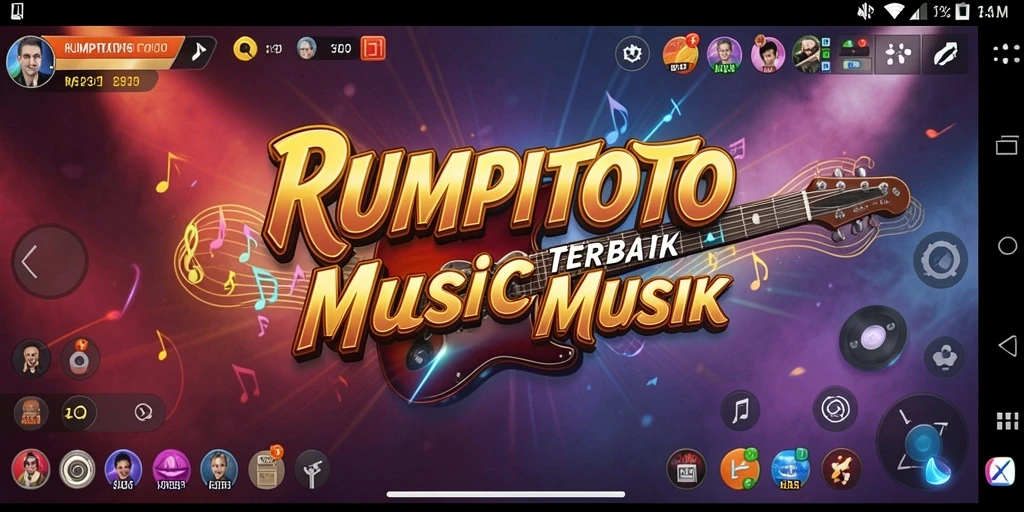 Tampilan gameplay RUMPITOTO yang menampilkan berbagai tantangan musik.