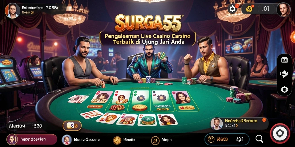 Tangkapan layar gameplay SURGA55 yang menampilkan dealer langsung dan suasana kasino.