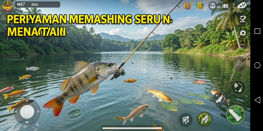 Tampilan gameplay W67 yang menakjubkan dalam aktivitas memancing.