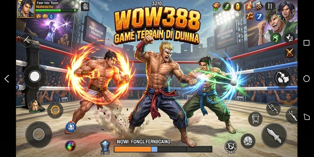 Tampilan gameplay WOW388 dengan pertarungan karakter yang mengesankan.